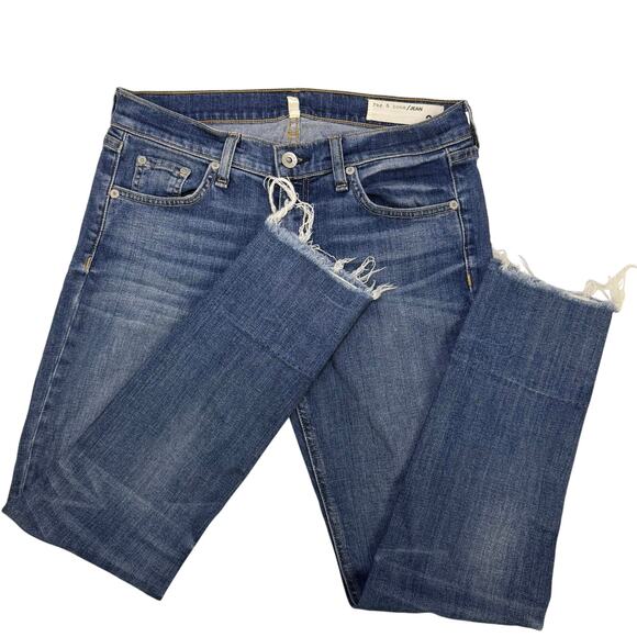 Rag & Bone Jean Capri Cuffed Crop Distressed Denim Jeans Women’s Size 26 - Picture 1 of 13